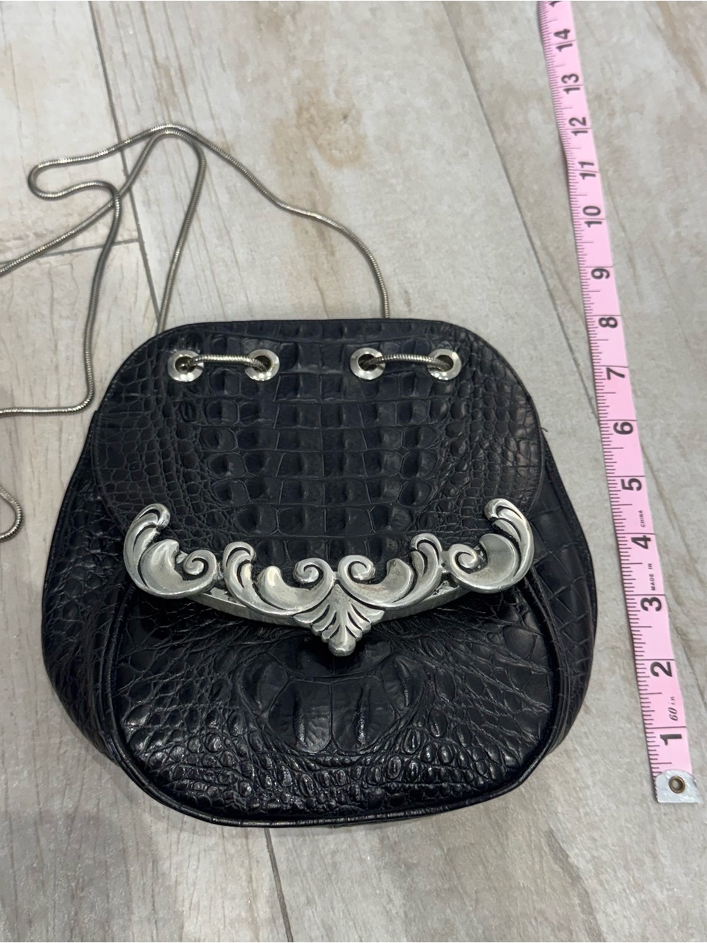 Glen Miller For Ann Turk Black Leather Embossed Crocodile Bag